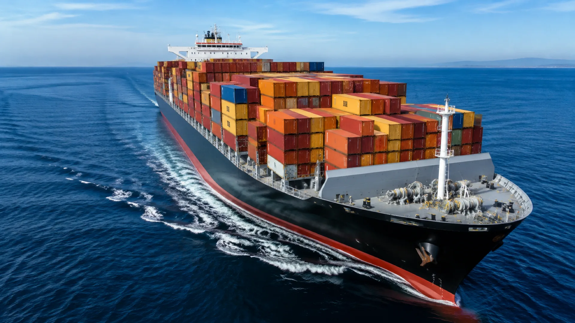 Container ship sailing across the ocean