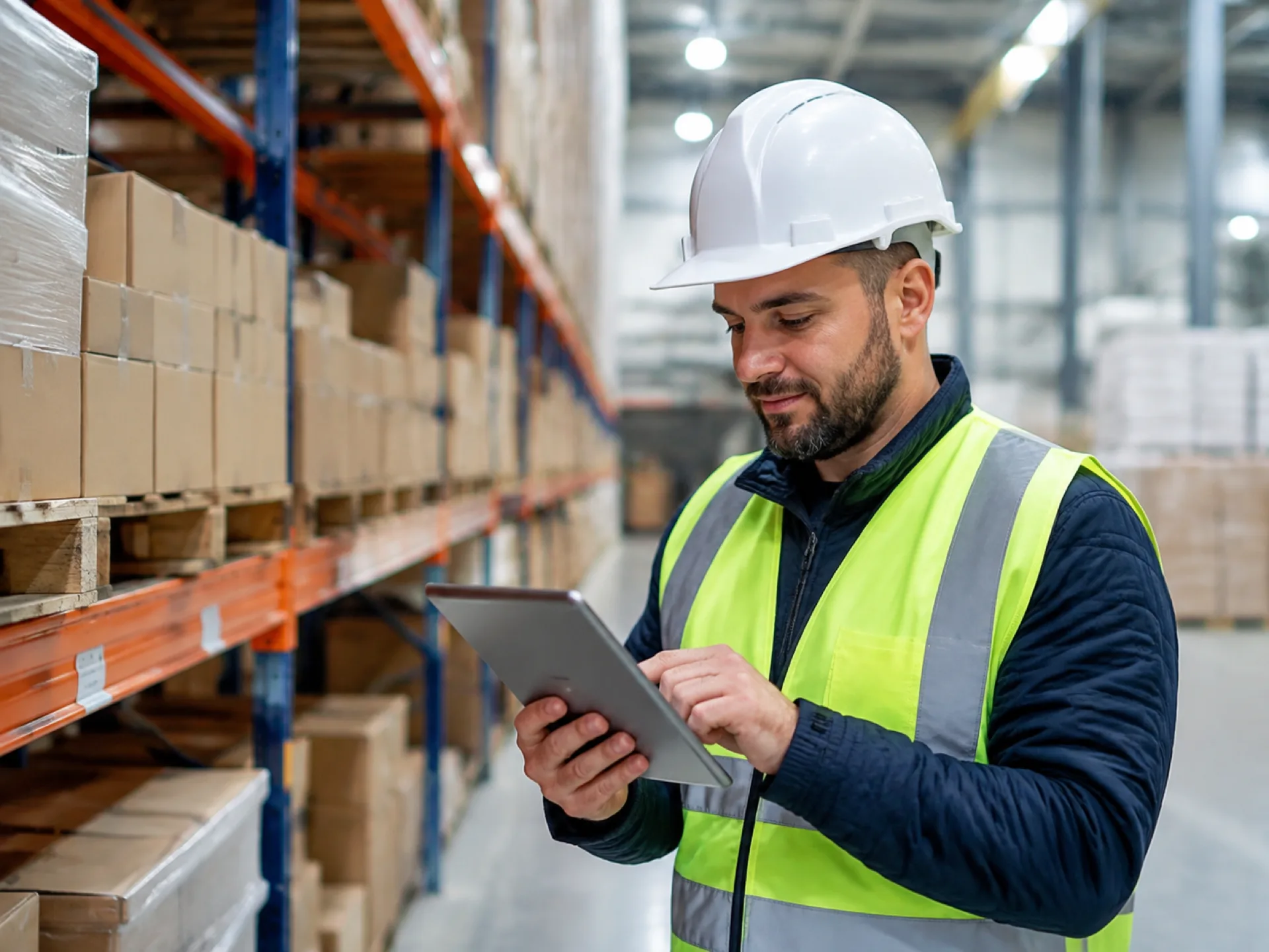 Warehouse worker checking stock